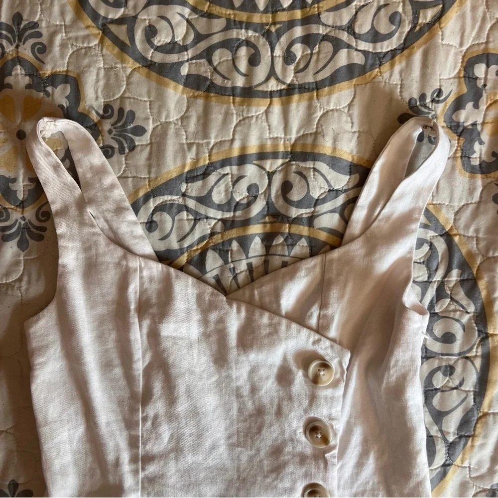 Anthropologie Sleeveless Square Neck Linen Button Wrap Midi Dress, XS - Picture 12 of 14